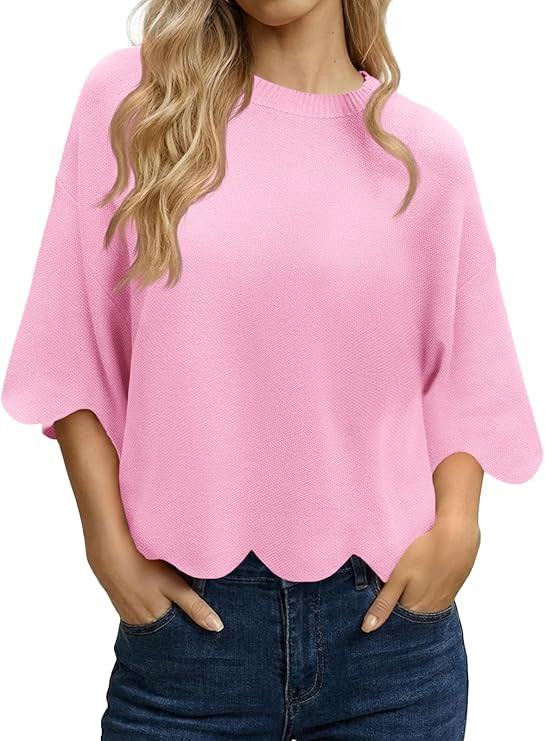 Tankaneo Womens Half Sleeve Sweater Summer Casual Oversized Cropped Sweaters Lightweight Crewneck... | Amazon (US)