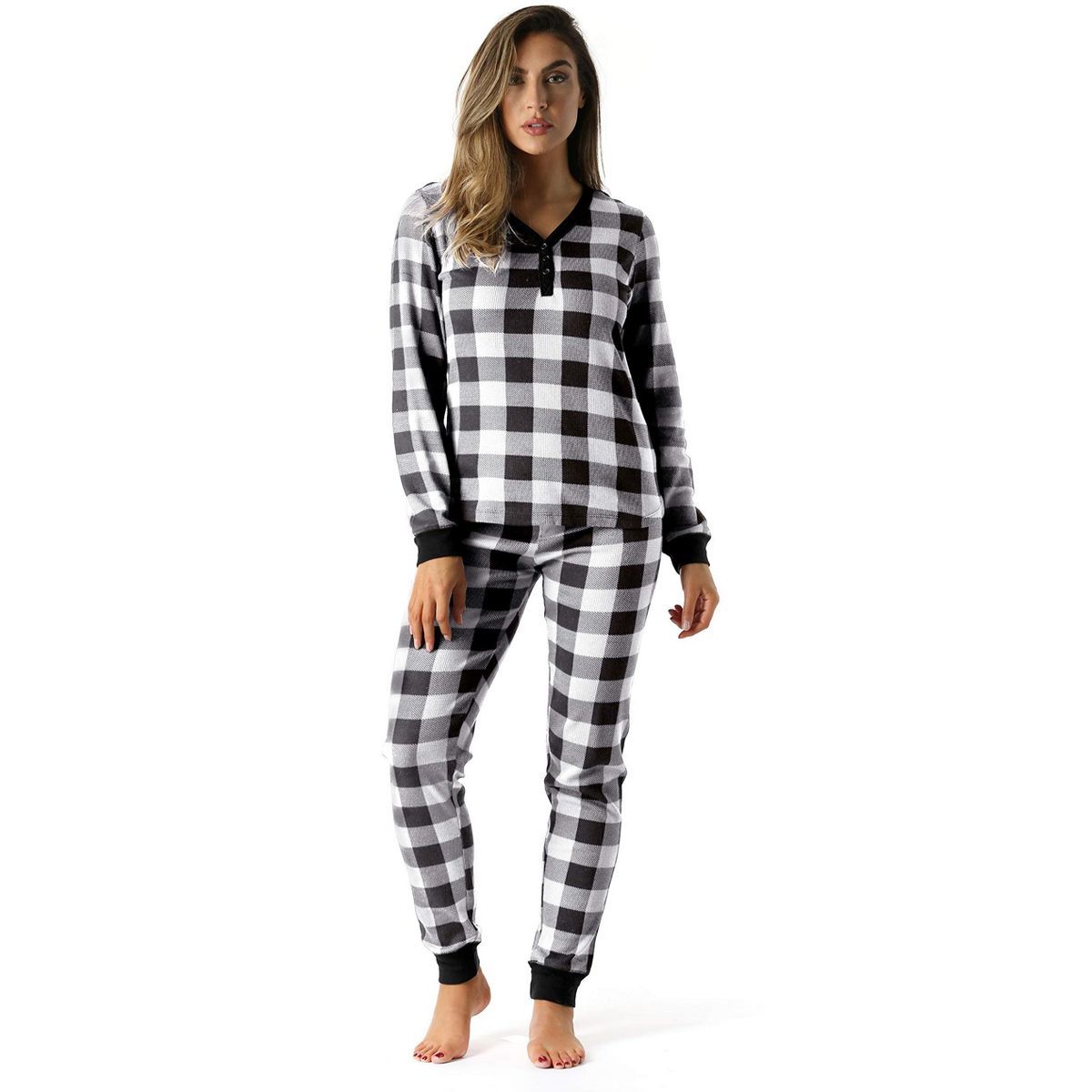 #followme Buffalo Plaid 2 Piece Thermal Pajama Set for Women -Jogger Winter Christmas PJs | Target
