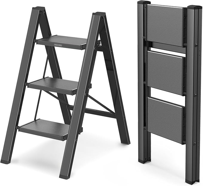 WOA WOA 3 Step Stool Black | Reach 8.5 Feet, 7.9 Inch Deep Pedals, Lightweight to Move, Folding a... | Amazon (US)