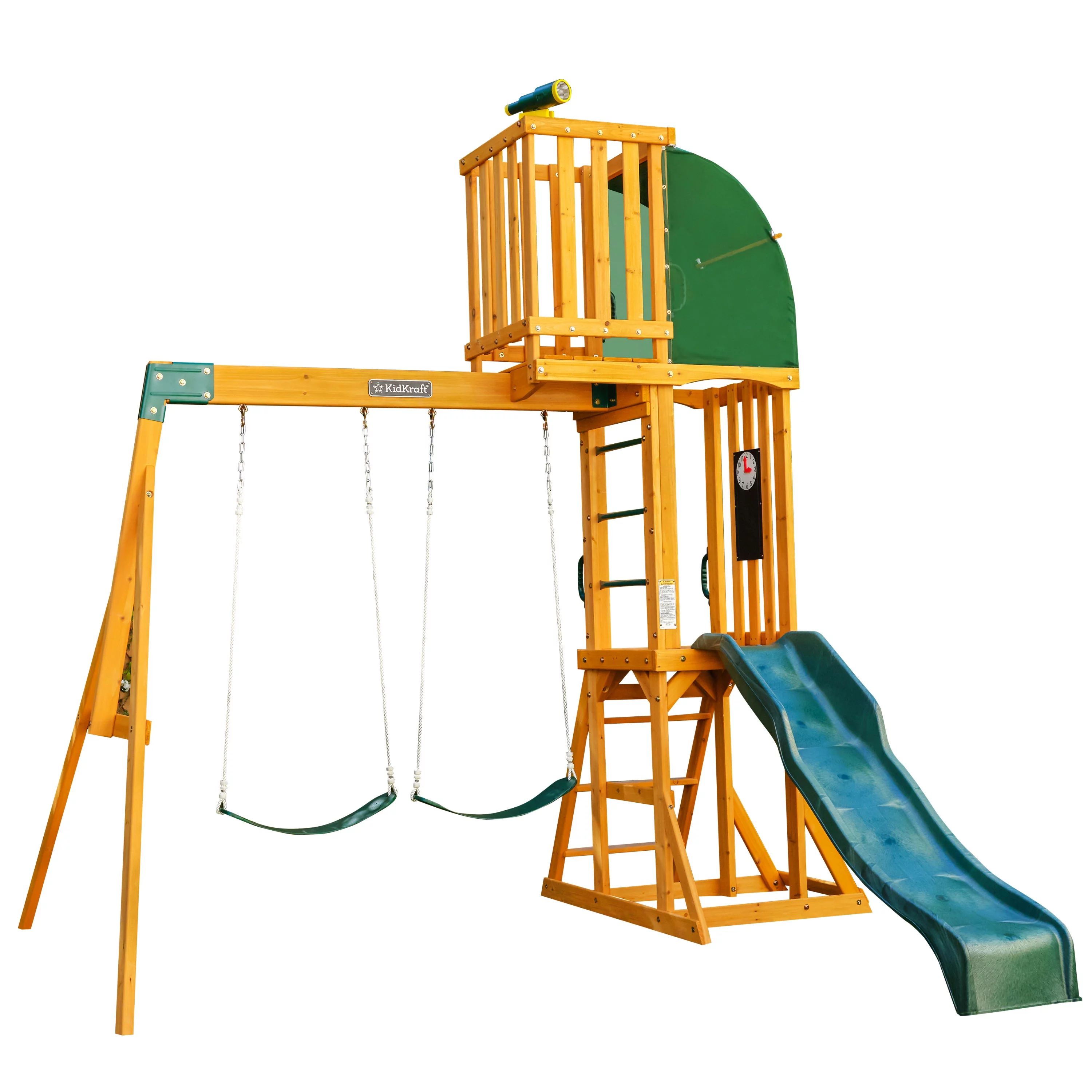 KidKraft Hawk Tower Wooden Swing Set with Slide and 2 Belt Swings, 9.9 feet Tall | Walmart (US)