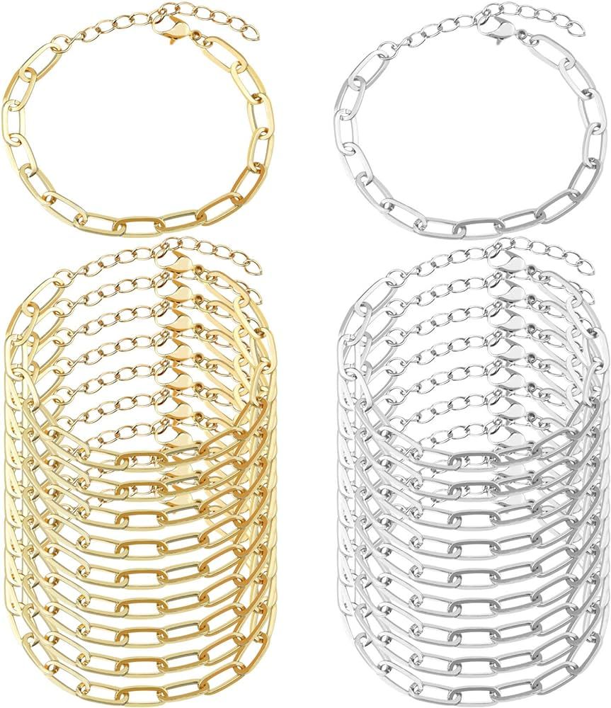 20pcs Chain Bracelets Kit Including 10pcs Gold Chain Bracelets and 10pcs Silver Chain Bracelets S... | Amazon (CA)