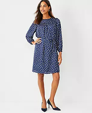 Polka Dot Belted Flare Dress | Ann Taylor (US)