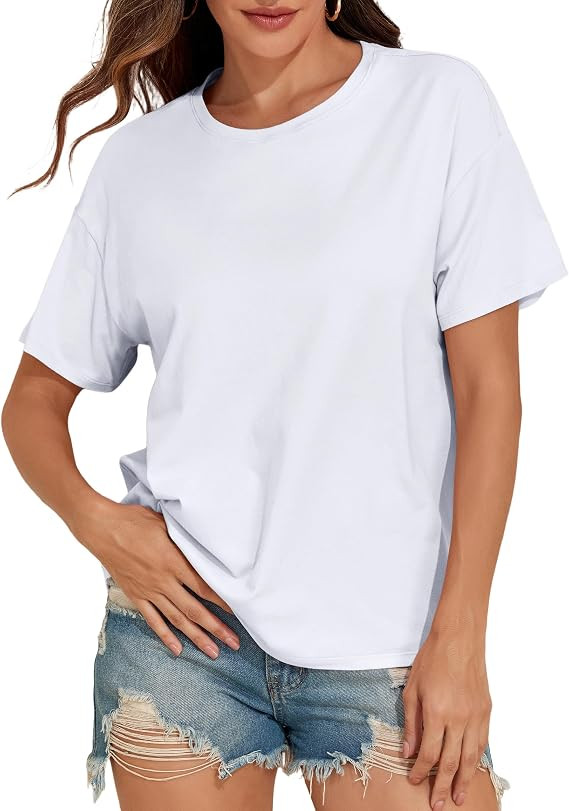 PrettyGuide Womens Short Sleeve Cotton T Shirts Cotton Loose Fit Summer Tops Crew Neck Casual Ove... | Amazon (US)