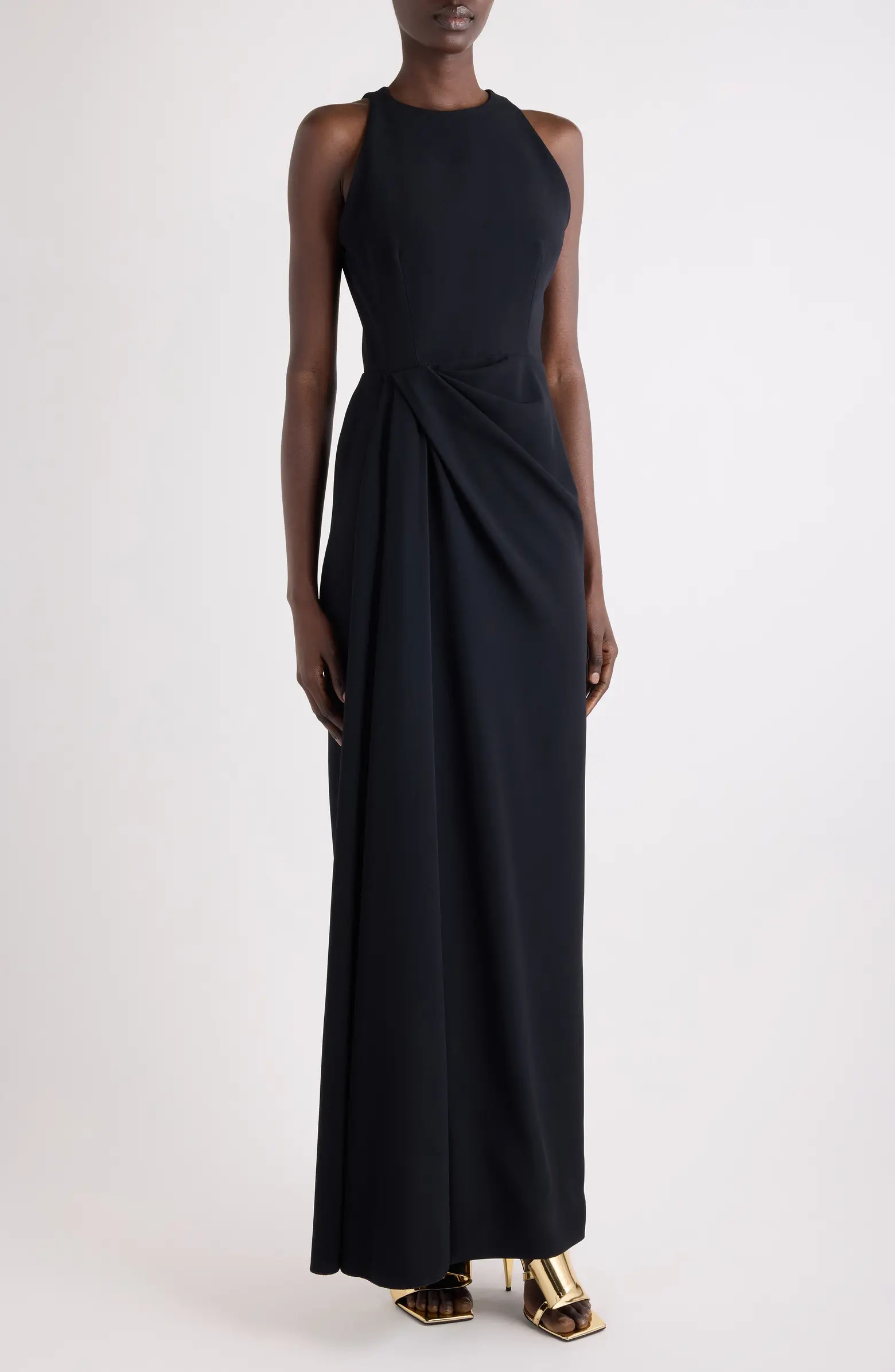 Drape Front Sleeveless Stretch Crepe Gown | Nordstrom