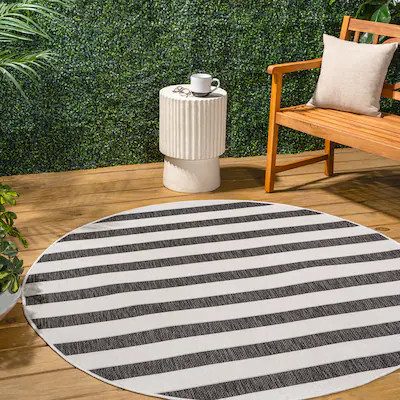 JONATHAN  Y SANTA MONICA Aveiro Wide Stripe 6 x 6 (ft) Polypropylene Black/Cream Round Indoor Med... | Lowe's
