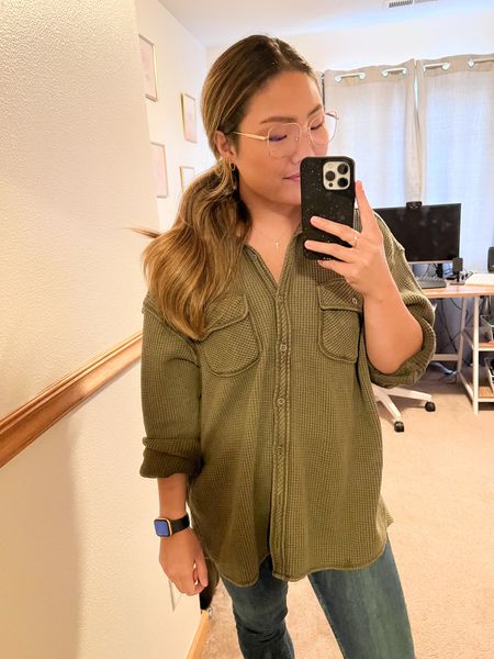 Best waffle Henley! 🤎 I love how thick and heavy it is — perfect to wear on its own or layer. Also nursing friendly! Wearing a small - slightly oversized.

#LTKstyletip #LTKunder100