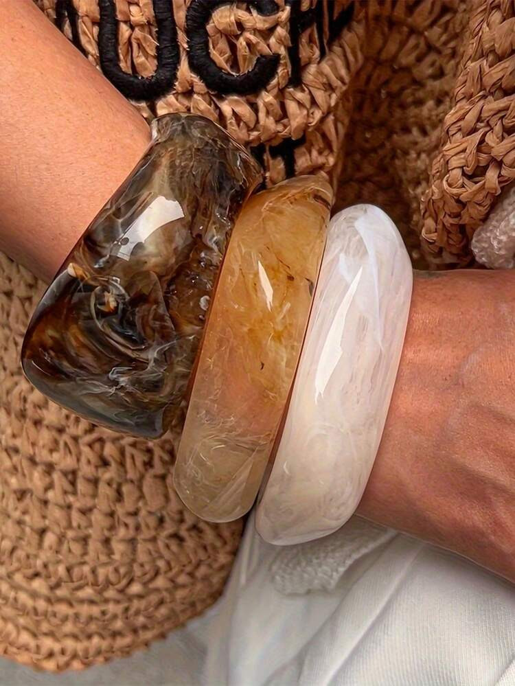 3pcs Acrylic Asymmetrical Semi-Transparent Bracelets, Versatile & Unique Design For Women | SHEIN