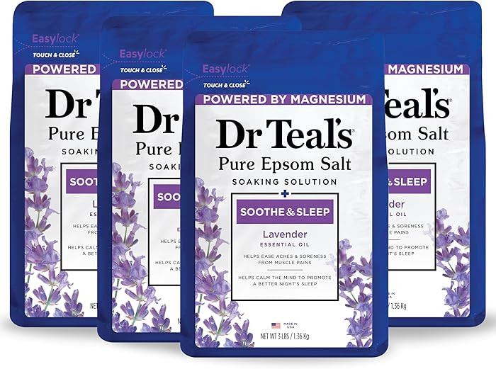 Dr Teal's Pure Epsom Magnesium Salt Soak, Soothe & Sleep with Lavender, 3 lb (Pack of 4) | Amazon (US)
