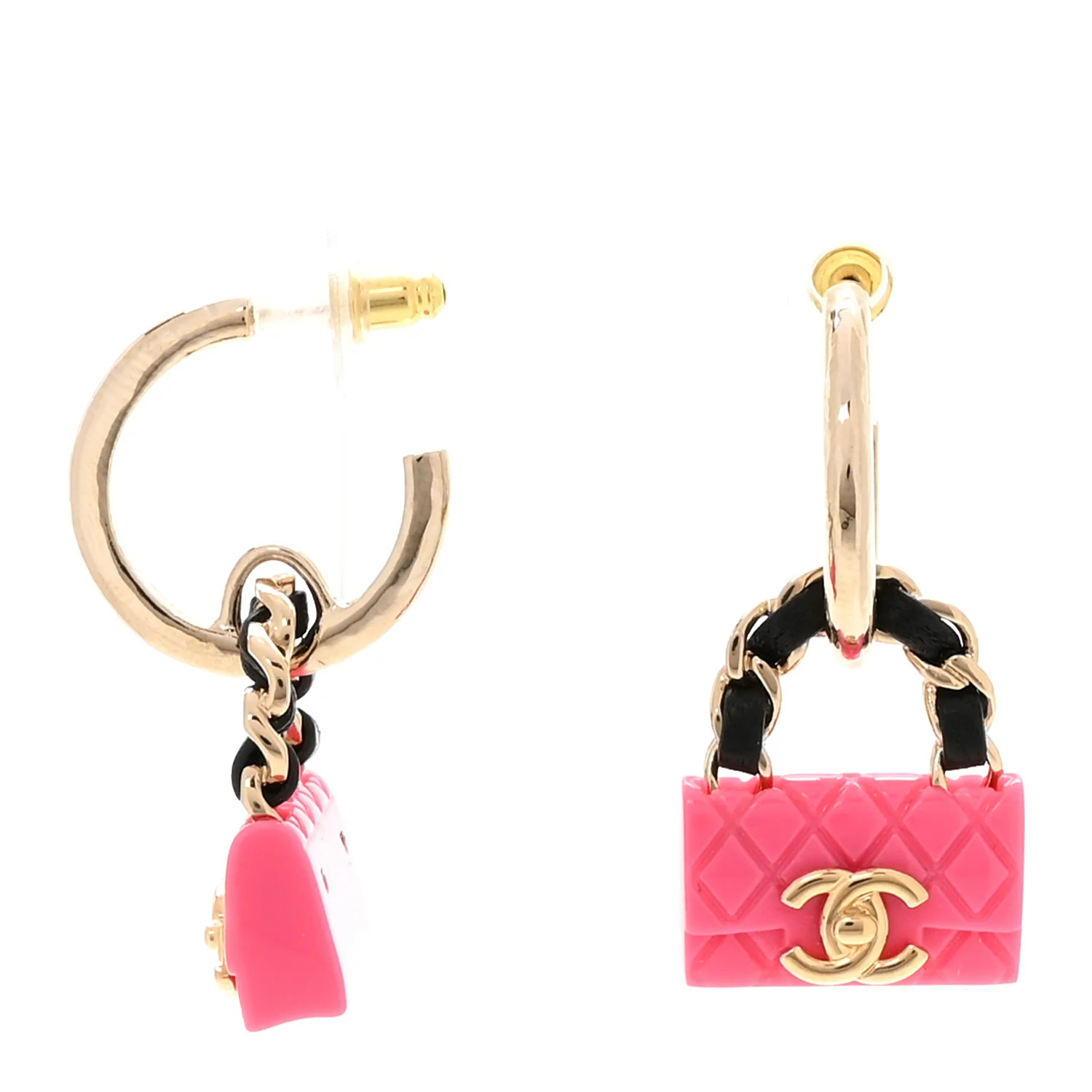 Metal Resin Lambskin Quilted CC Turnlock Chain Flap Bag Hoop Earrings Pink Gold | FASHIONPHILE (US)