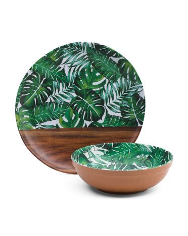 8pc Palms And Acacia Wood Dinner Plate And Salad Bowl Set | Marshalls