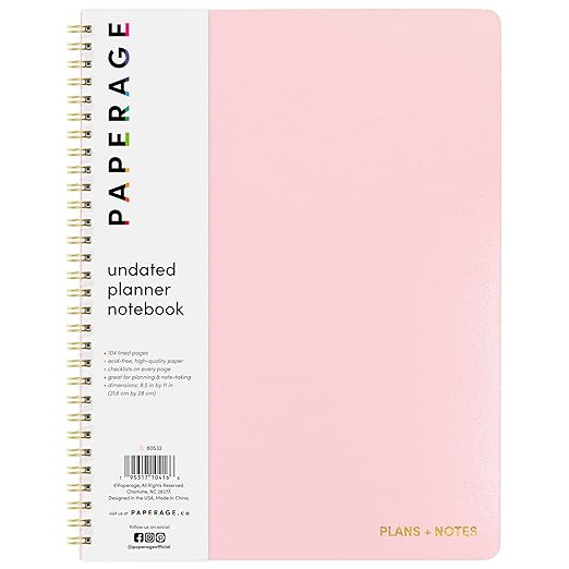 PAPERAGE Undated Daily Planner & To Do List Notepad (Blush), 8.5 in x 11 in, Spiral Bound Planner... | Amazon (US)