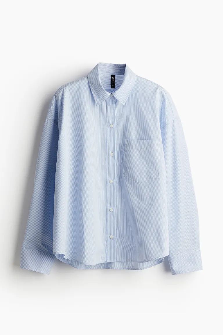 Oversized Cotton Shirt - Light blue/striped - Ladies | H&M US | H&M (US + CA)