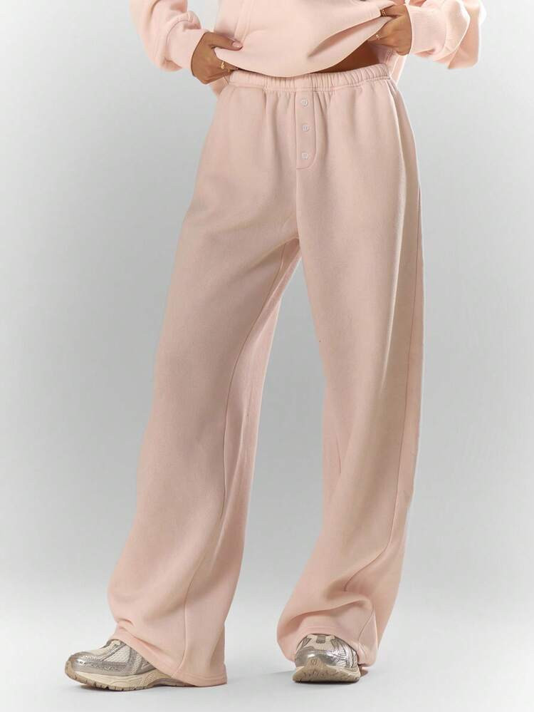 MUSERA Button Detail Wide Leg Joggers Tracksuit Bottom Only Fall Autumn Cosy Cute Casual Coffee Club Winter Christmas Thanksgiving | SHEIN