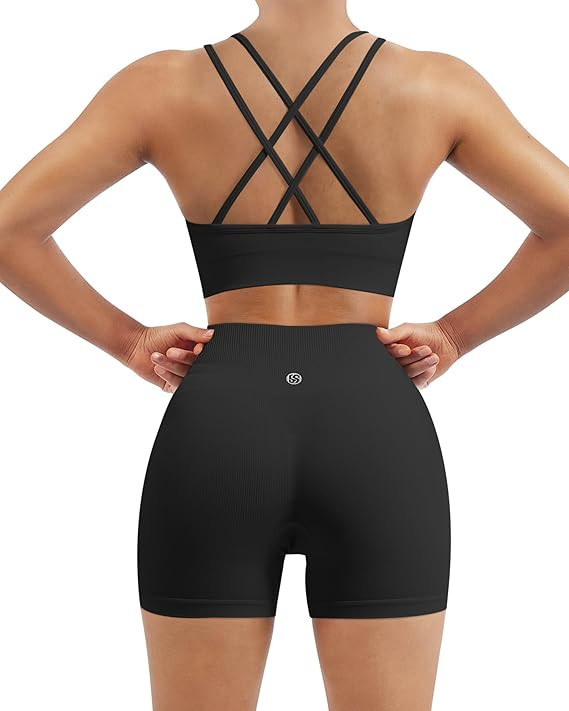 SUUKSESS Workout Sets for Women Cross Back Gym Set Yoga Pilates Outfits | Amazon (US)