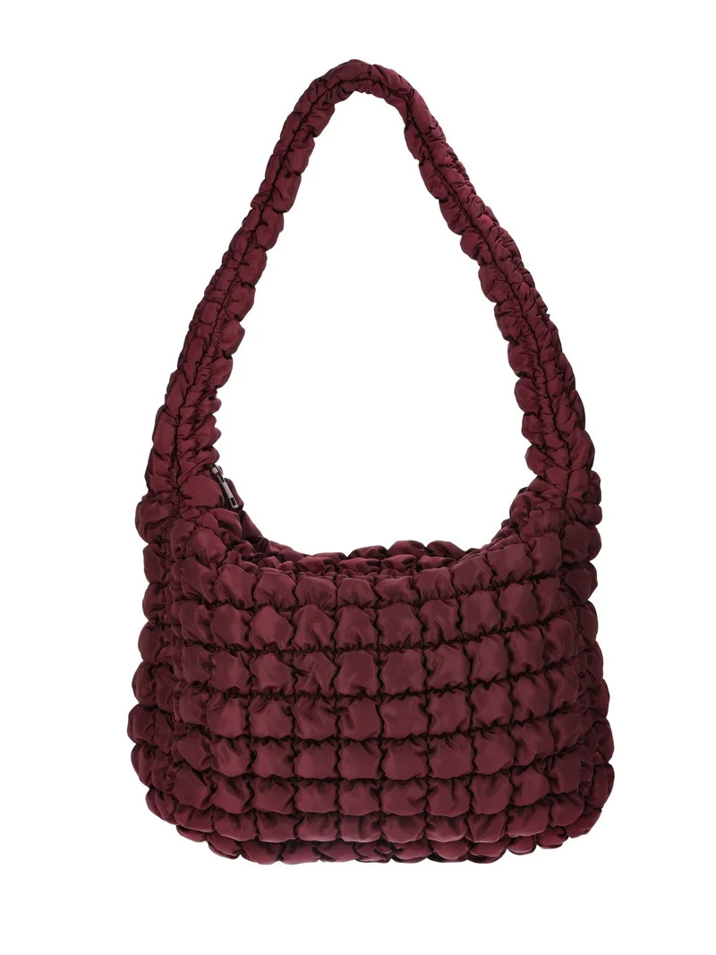 No Boundaries Women's Oversized Quilted Hobo Bag, Wine Fusion - Walmart.com | Walmart (US)