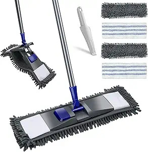 Masthome Microfiber Dust Mop, Flat Mop with 2 Chenille Mop Pads and 2 Microfiber Mop Pads, Dry an... | Amazon (US)