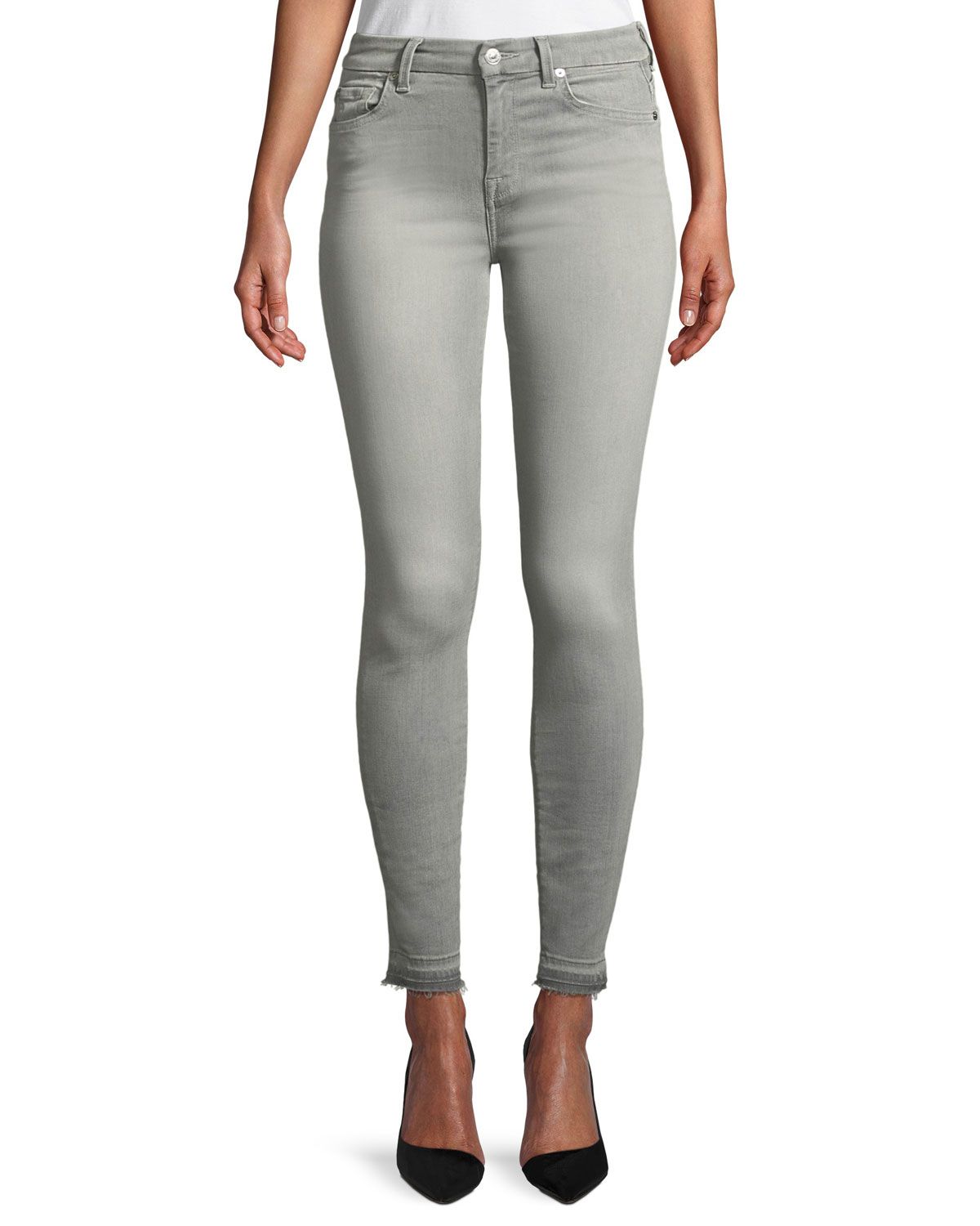 The High-Waist Ankle Skinny Jeans with Released Hem, B(Air) Powdered Gray | Neiman Marcus