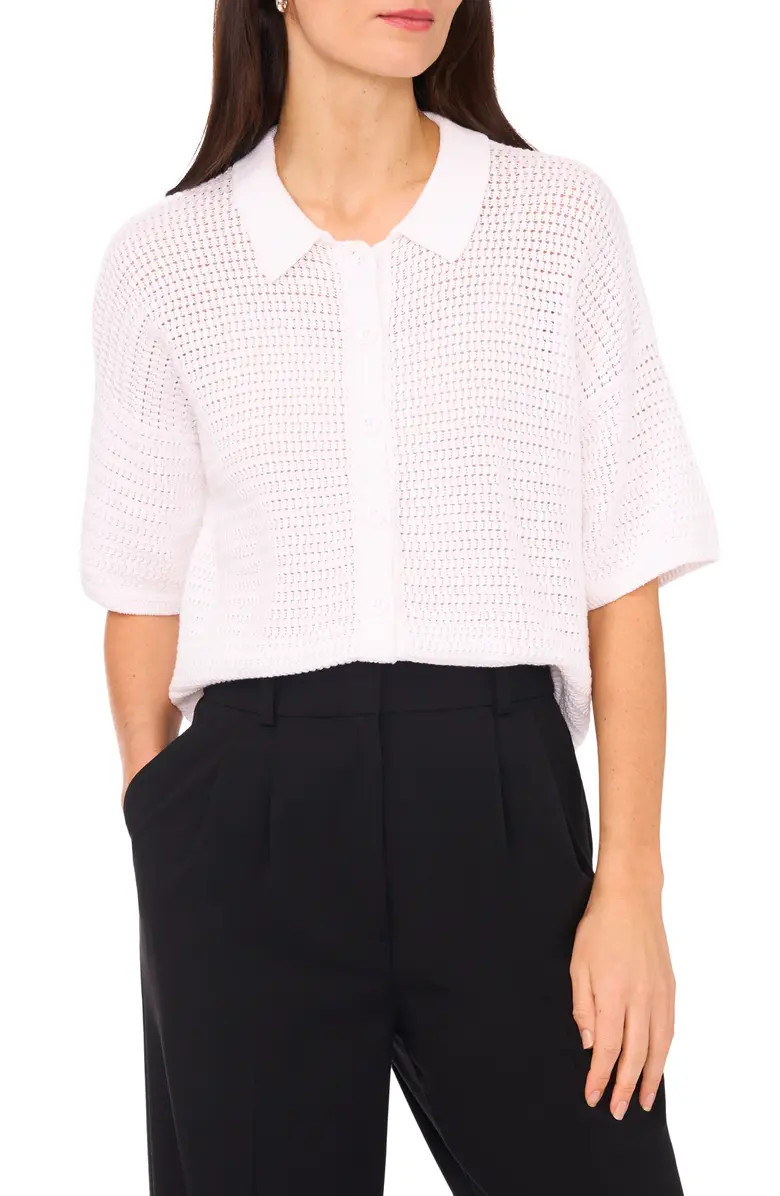 Halogen® Open Stitch Button-Up Polo Sweater | Nordstrom | Nordstrom