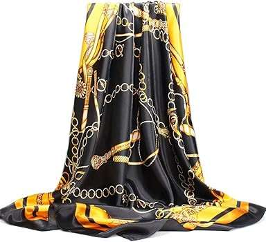 YOUR SMILE Silk Feeling Scarf Women's Fashion Pattern & Solid Color Large Square Satin Headscarf | Amazon (US)