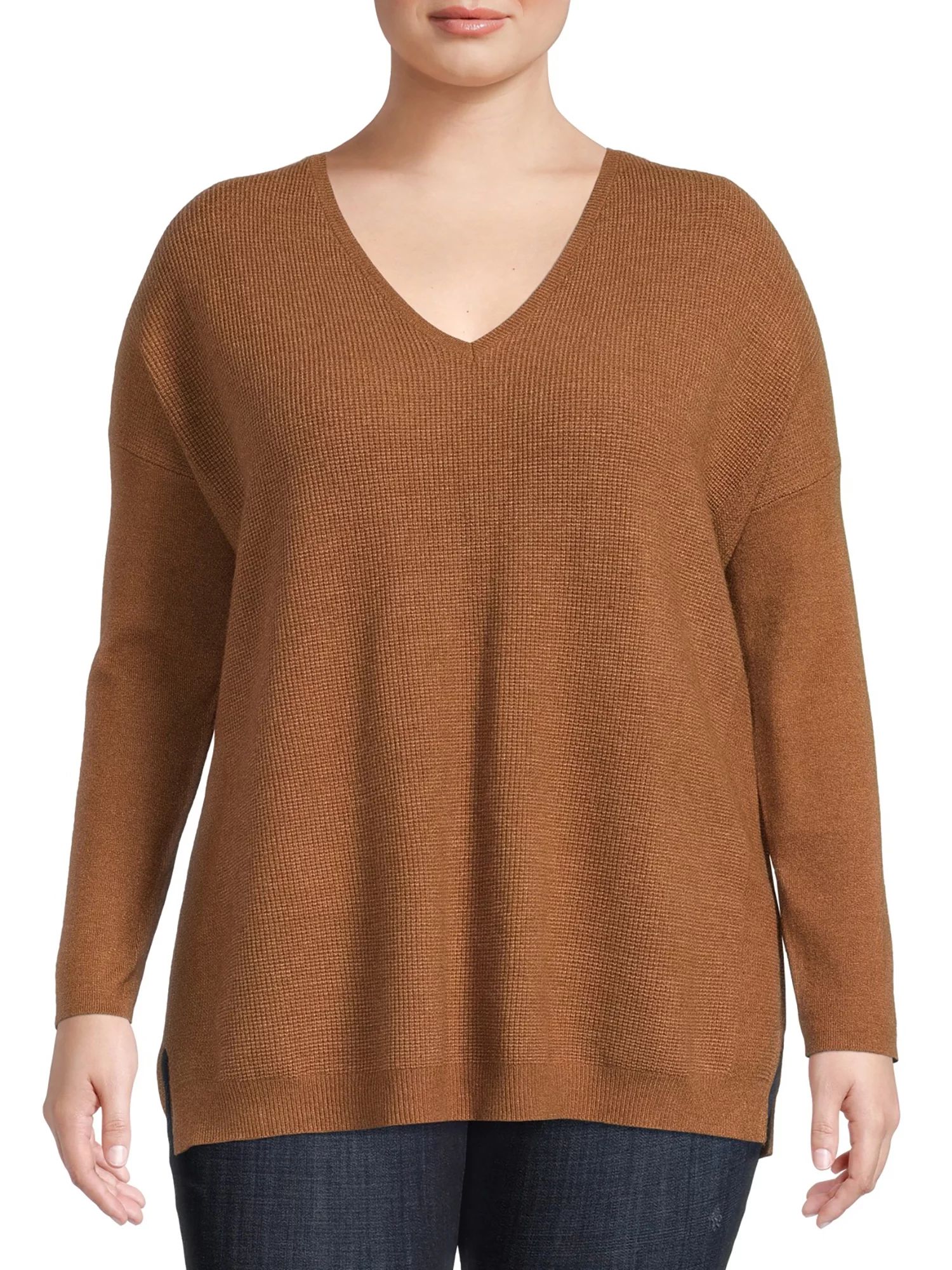 Terra & Sky - Terra & Sky Women's Plus Size Brushed V-Neck Sweater - Walmart.com | Walmart (US)