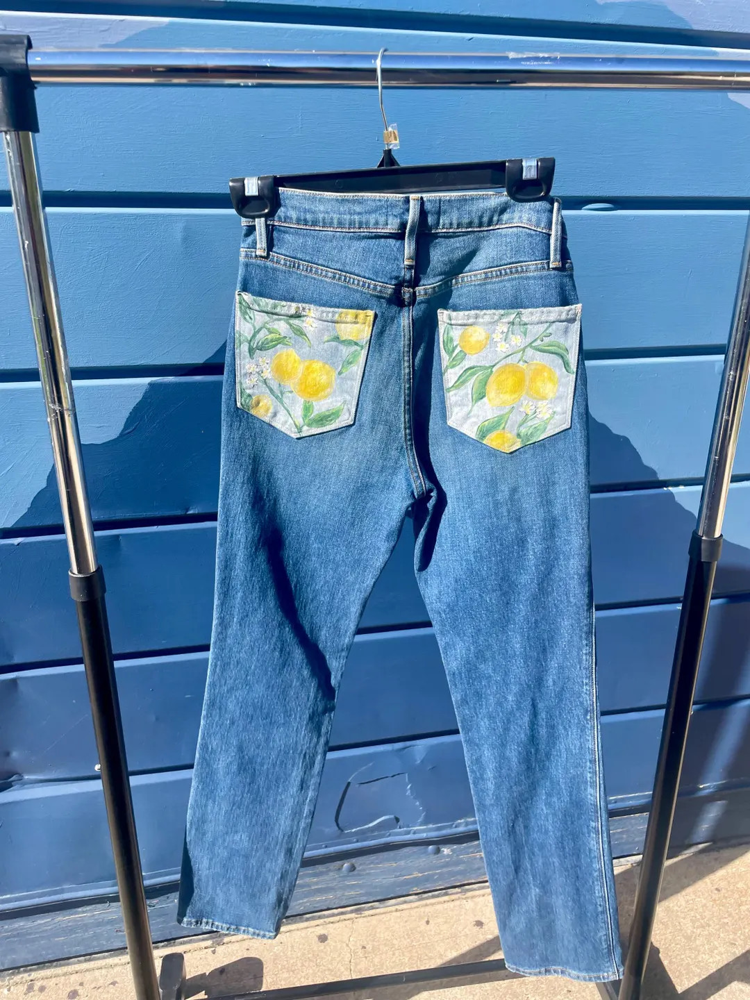 Hand-painted Lemon Pockets Goop x Frame Denim Jeans Size 26 | Etsy (US)