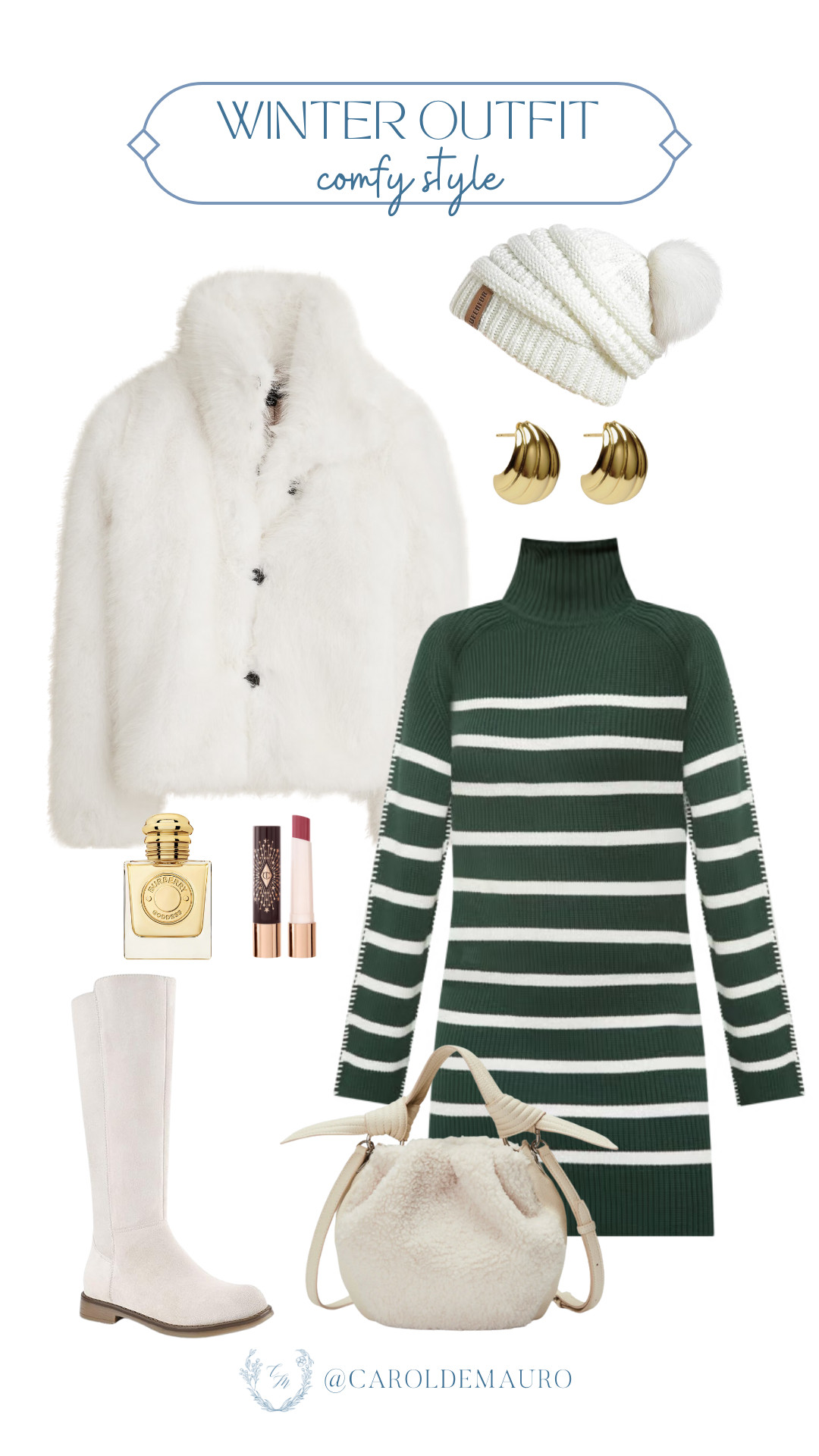 You don't have to compromise your style, even if it's the winter season because this outfit idea has got you! A green rib knitted midi dress layered with a fuzzy white coat jacket and white knee-high winter boots. Added this white bucket hat and cute beanie to complete the look!
#comfylooks #bootseason #coldweatherfashion #winterlayering 

 #LTKSeasonal #LTKStyleTip #LTKShoeCrush