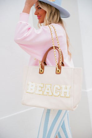 CUSTOM BEACH TOTE BAG WITH GOLD CHAIN | Judith March
