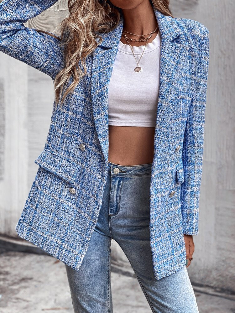 Tweed Double Breasted Blazer | SHEIN