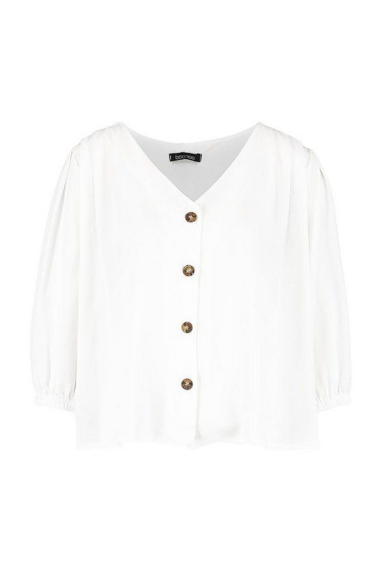 Horn Button Through Blouse | Boohoo.com (US & CA)