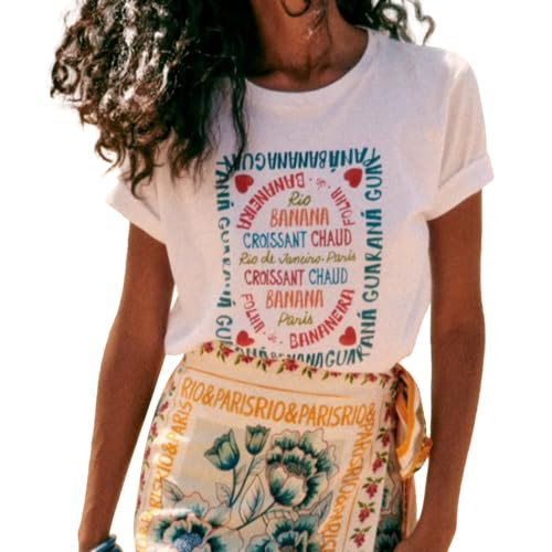 Talakeno Womens Floral T Shirts Casual Boho Summer Tee Short Sleeve Oversized Beach Outfits Matching Wrap Mini Skirt(White,XL) | Amazon (US)