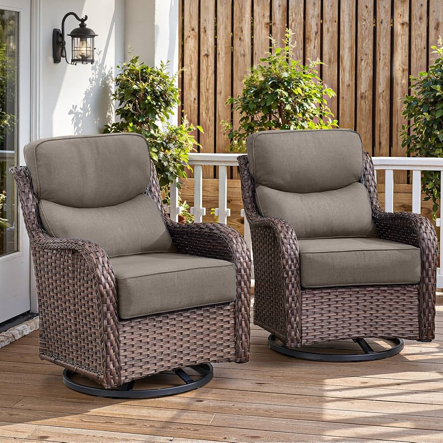 Belord Luxury 6" Thick Cushioned Outdoor Swivel Rocker Patio Chairs of 2, High Back Wicker Patio ... | Amazon (US)