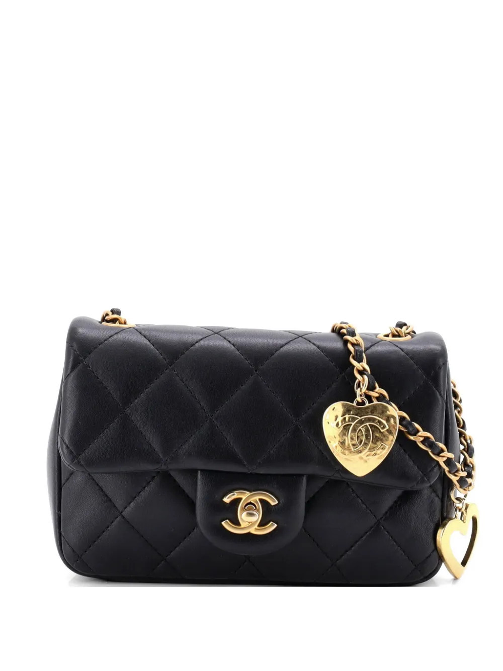 CHANEL Pre-Owned Heart Charms Flap Bag Quilted Lambskin Mini crossbody bag - Black | Farfetch Global