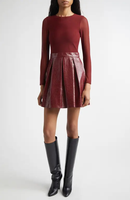 Alice + Olivia Chara Long Sleeve Faux Leather Party Dress in Oxblood at Nordstrom, Size 2 | Nordstrom
