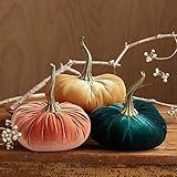 Large Velvet Pumpkins Set of 3 Includes Harvest Gold and Emerald, Handmade Home Decor, Holiday Mantl | Amazon (US)
