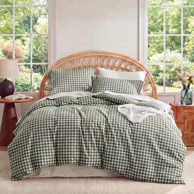 Bedsure Gingham Duvet Cover King, 3Pcs Prewashed Cotton-Like Polyester Extra Soft Bedding Set, Includes 1 Duvet Cover & 2 Pillow Shams, Olive Green | Target