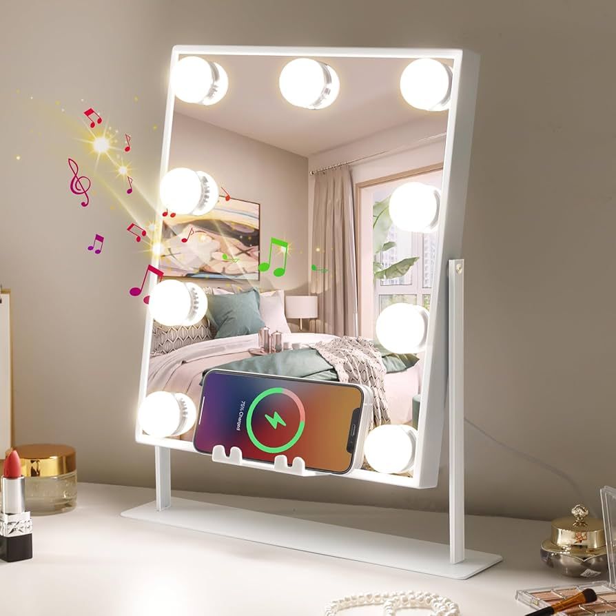 Vanity Mirror with Lights and Wireless Charging Lighted Makeup Mirror with 3 Color Lighting Modes... | Amazon (US)