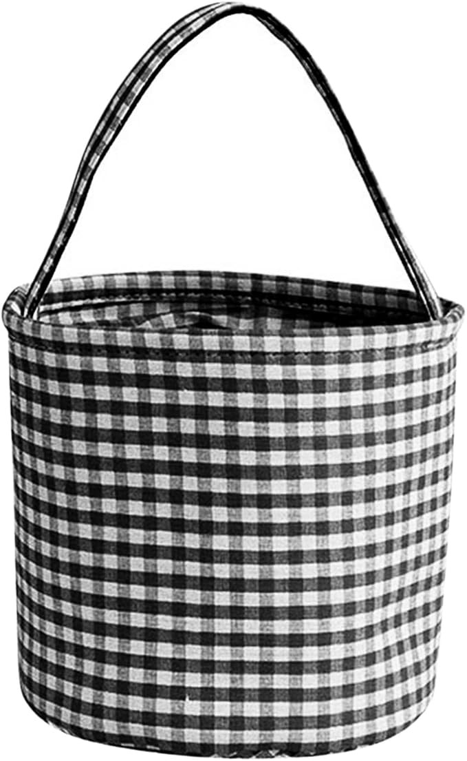 Halloween Trick or Treat Candy Bags,Black In White FarmhouseTartan Lattice Reusable Bucket Foldab... | Amazon (US)