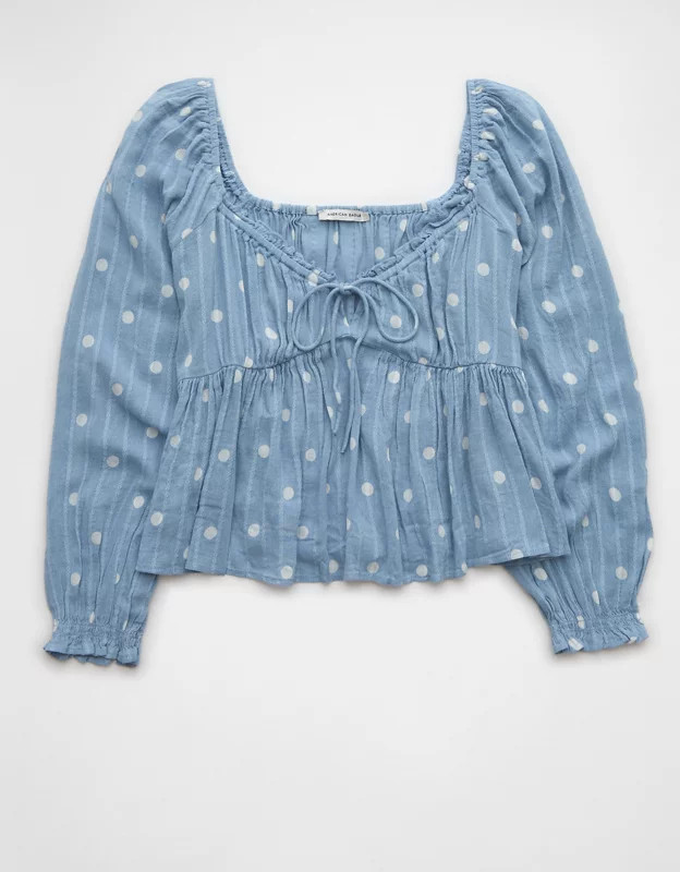 AE Long-Sleeve Babydoll Top | American Eagle Outfitters (US & CA)