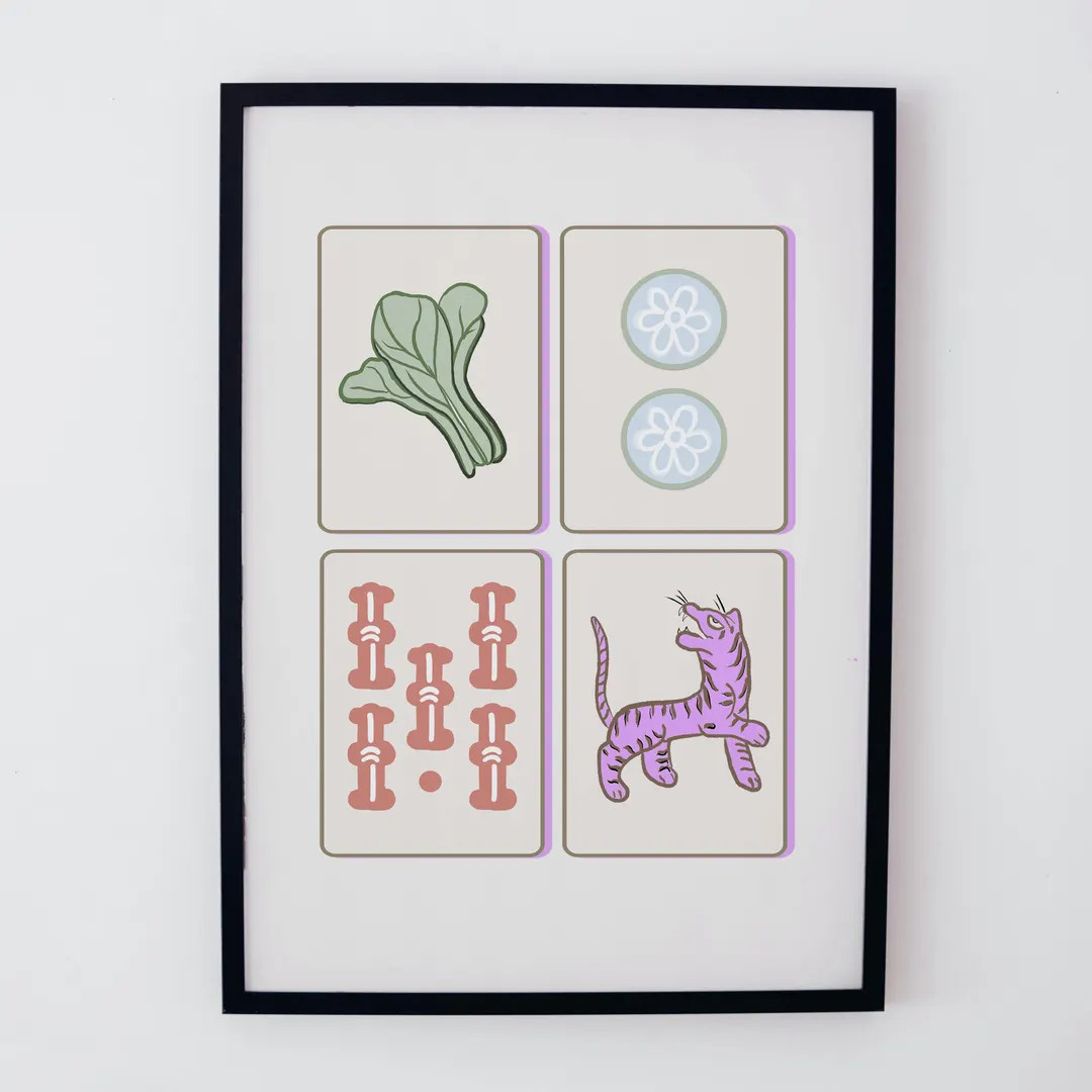 Mahjong Wall Art Print: Hand-Drawn Tiles Illustration, Soft Pastel Asian Decor | Etsy (Global)