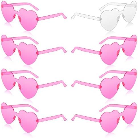 8 Packs Heart Shaped Sunglasses Bulk for Women Bride & Team Bride Party Supplies Pink and Translucen | Amazon (US)