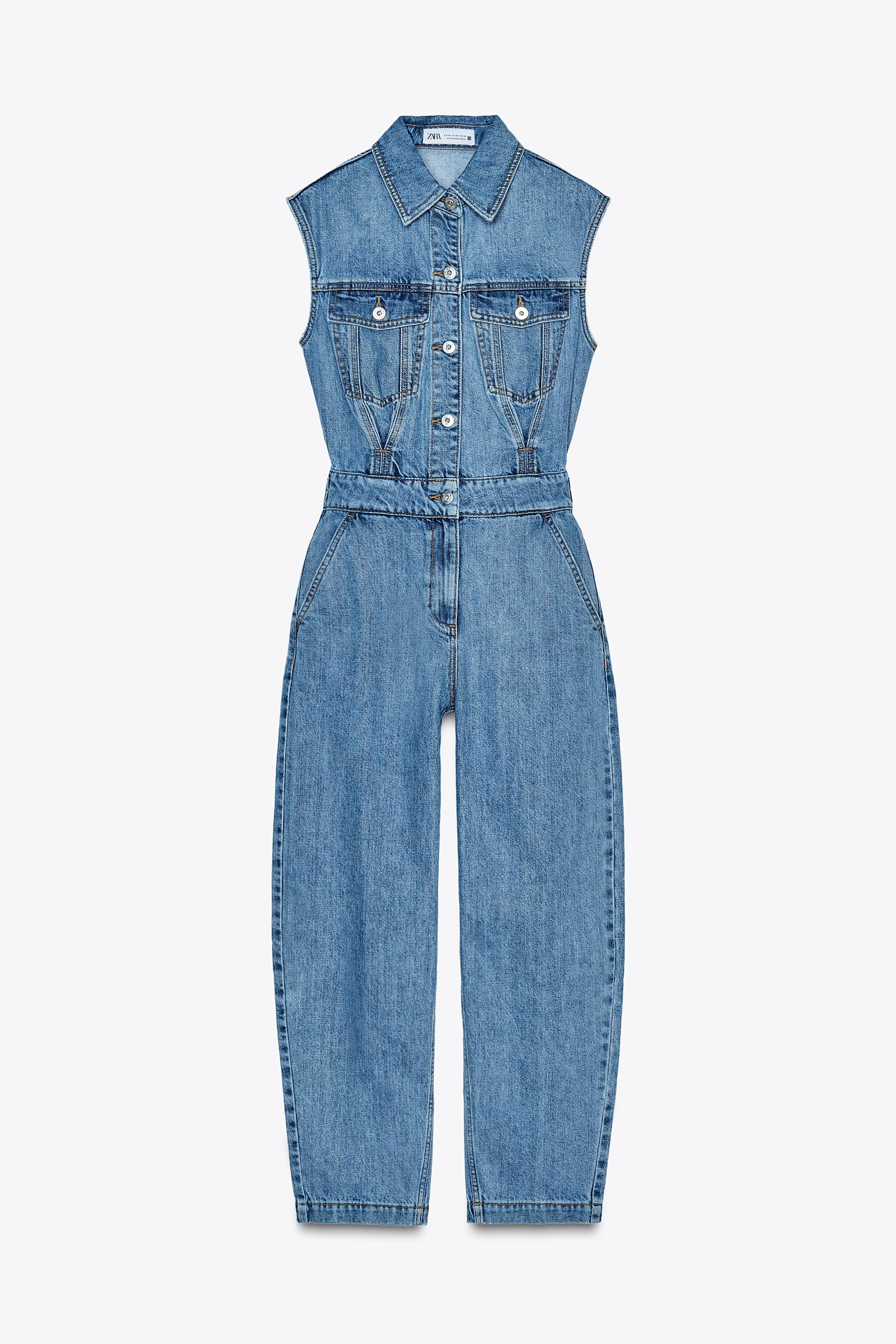 Sleeveless jumpsuit with lapel collar. Front pockets and back patch pockets. Curved leg. Front zi... | Zara US