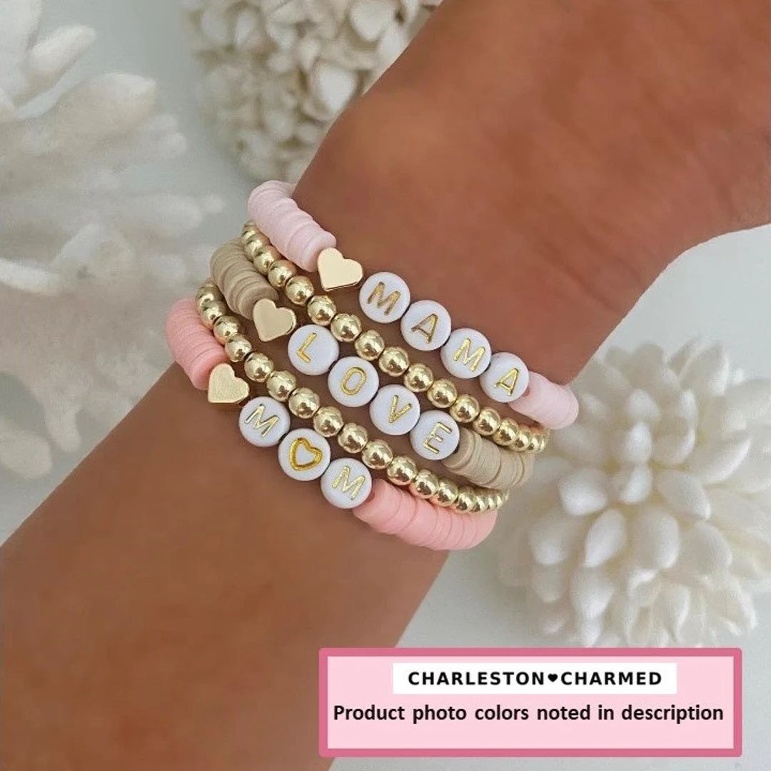 Sweetheart Heishi Bracelet Personalized Name Bracelets Custom Word Heishi Beaded Bracelets Name B... | Etsy (US)