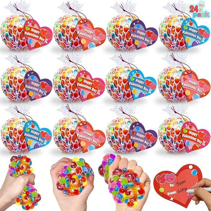 24 Pack Valentines Day Gifts for Kids Teens, Fidget Stress Balls with Valentine Cards Heart Stres... | Amazon (US)