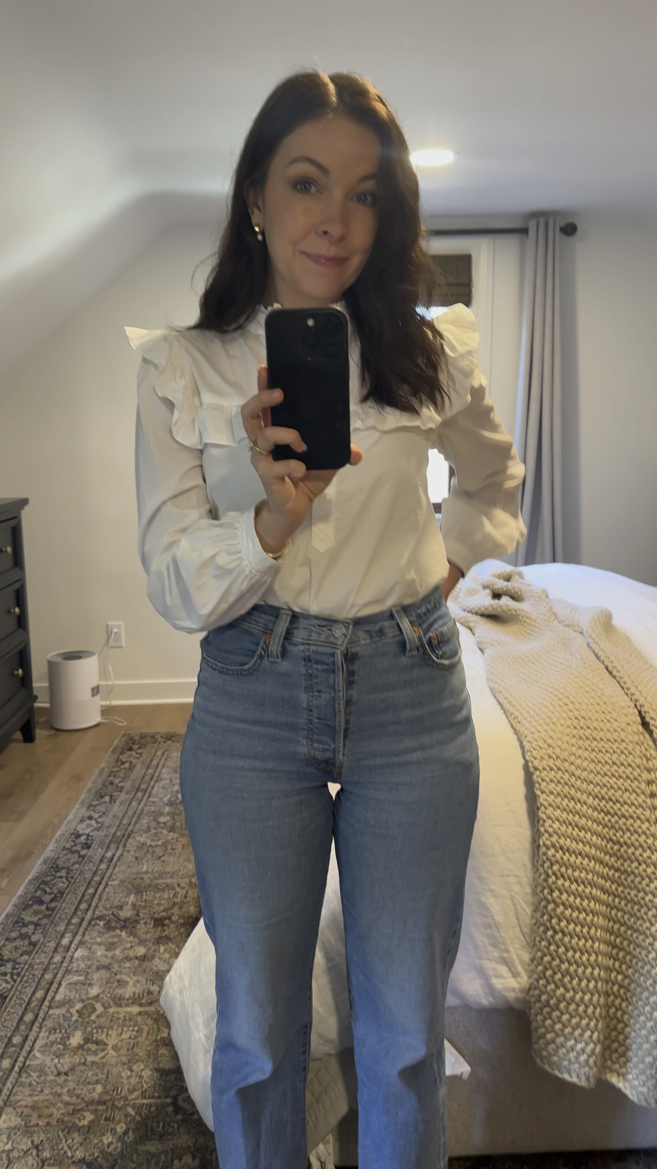An elevated casual look for working from home today! Keeping it simple with straight leg jeans and one of my favorite white blouses. Perfect for Spring and Summer! 

#LTKSeasonal #LTKWorkwear #LTKSaleAlert