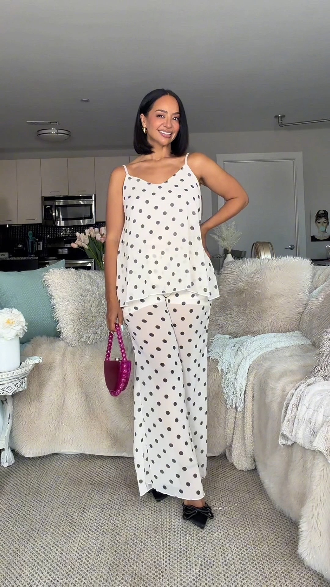This flowy polka dot pants set is perfect for a weekend getaway date outfit 🖤 If you’re curvy on the bottom I recommend sizing up!

vacation outfits beach
over 40 style
petite curvy 
whimsy

#LTKOver40 #LTKPetite #LTKTravel