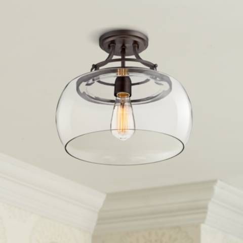 Charleston 13 1/2" Wide Bronze Clear Glass LED Ceiling Light | LampsPlus.com