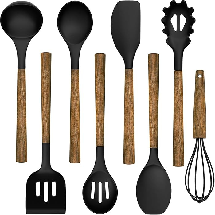 Silicone Cooking Utensil Set, Umite Chef 8-Piece Kitchen Utensils Set with Natural Acacia Wooden ... | Amazon (US)