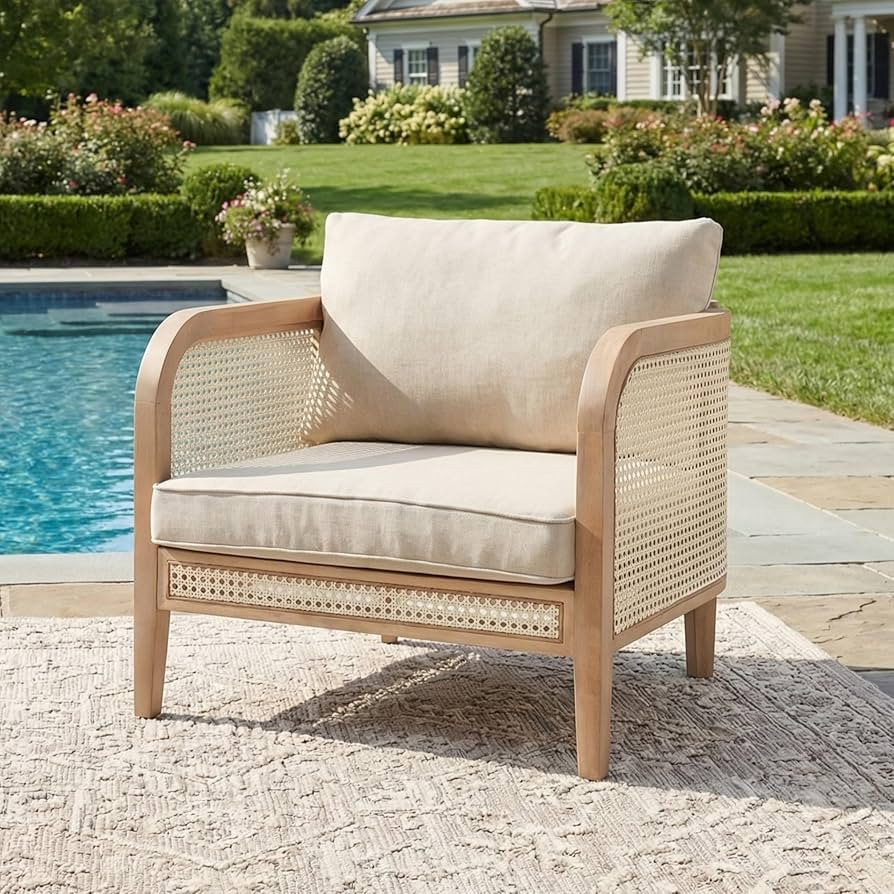 Merax Acacia Wood Outdoor Patio Club Chair with PE Wicker Rattan Accents Design, Single Wooden Pa... | Amazon (US)