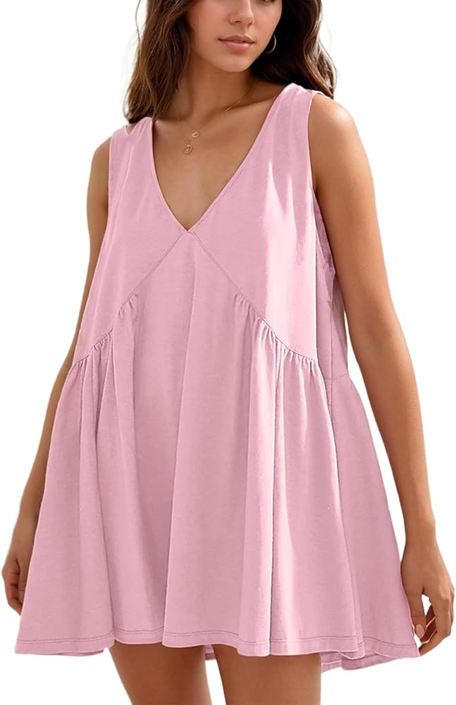 Eutten Womens Summer Sleeveless Mini Dress Casual Loose V Neck Sundress Swing Flowy Beach Dress w... | Amazon (US)
