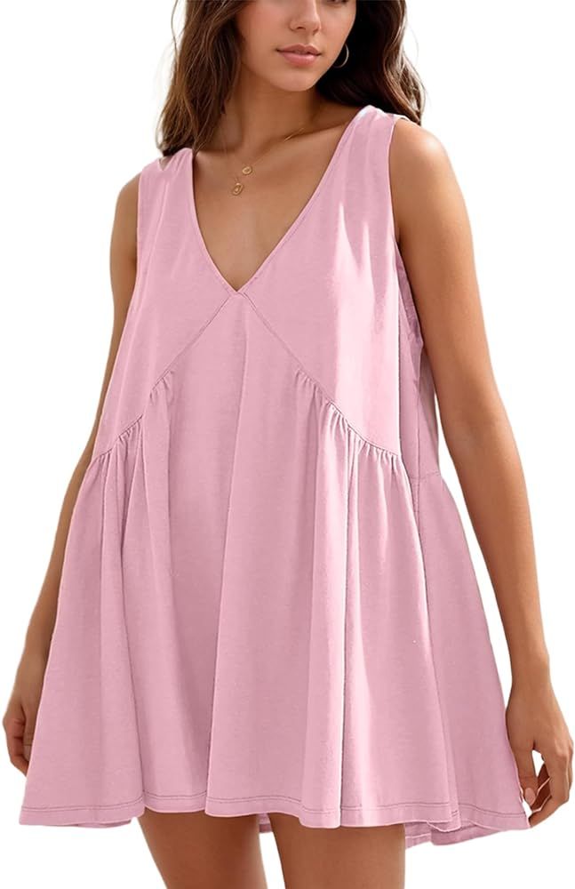 Eutten Womens Summer Sleeveless Mini Dress Casual Loose V Neck Sundress Swing Flowy Beach Dress w... | Amazon (US)